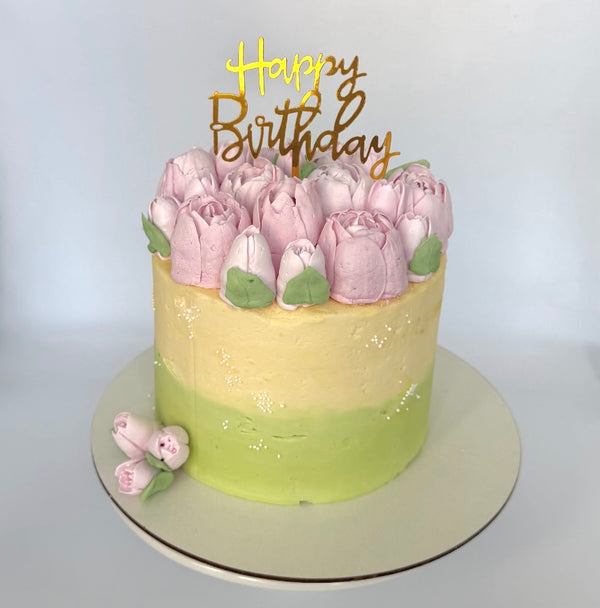 Pink tulips flowers cake
