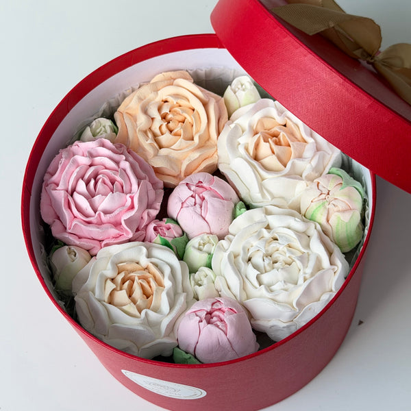 Blush Peonies - Red Gift Box -7”