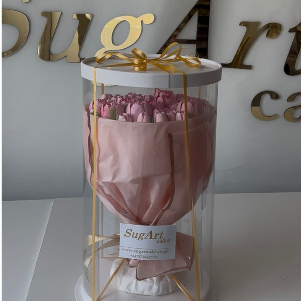 Edible pink marshmallow bouquet with ribbon